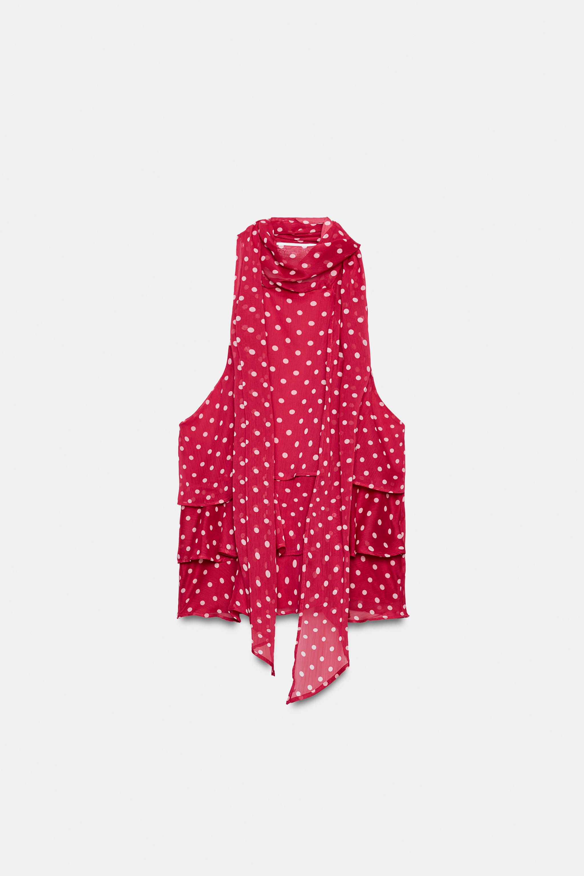 RUFFLED POLKA DOT HALTER TOP